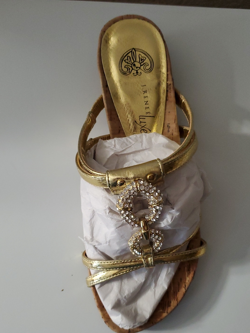 Gold Crystal-Embellished Women's Slide Sandal